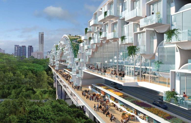 rendering of living bridge proposed for bloor viaduct