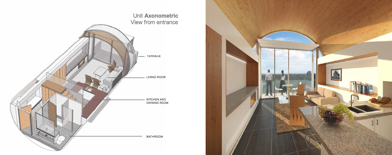 Interior rendering of the cylindrical condo unit