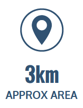 location icon with text 3 km approx area