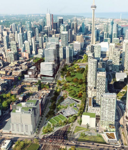 Toronto's potential rail deck park over rail corridor