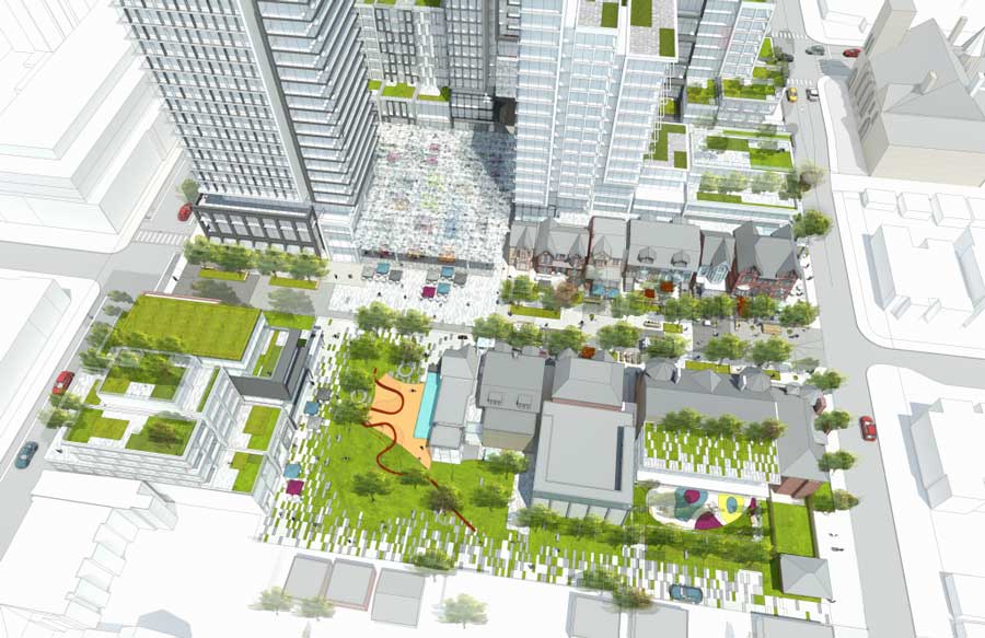 Aerial rendering of the south of Mirvish Village