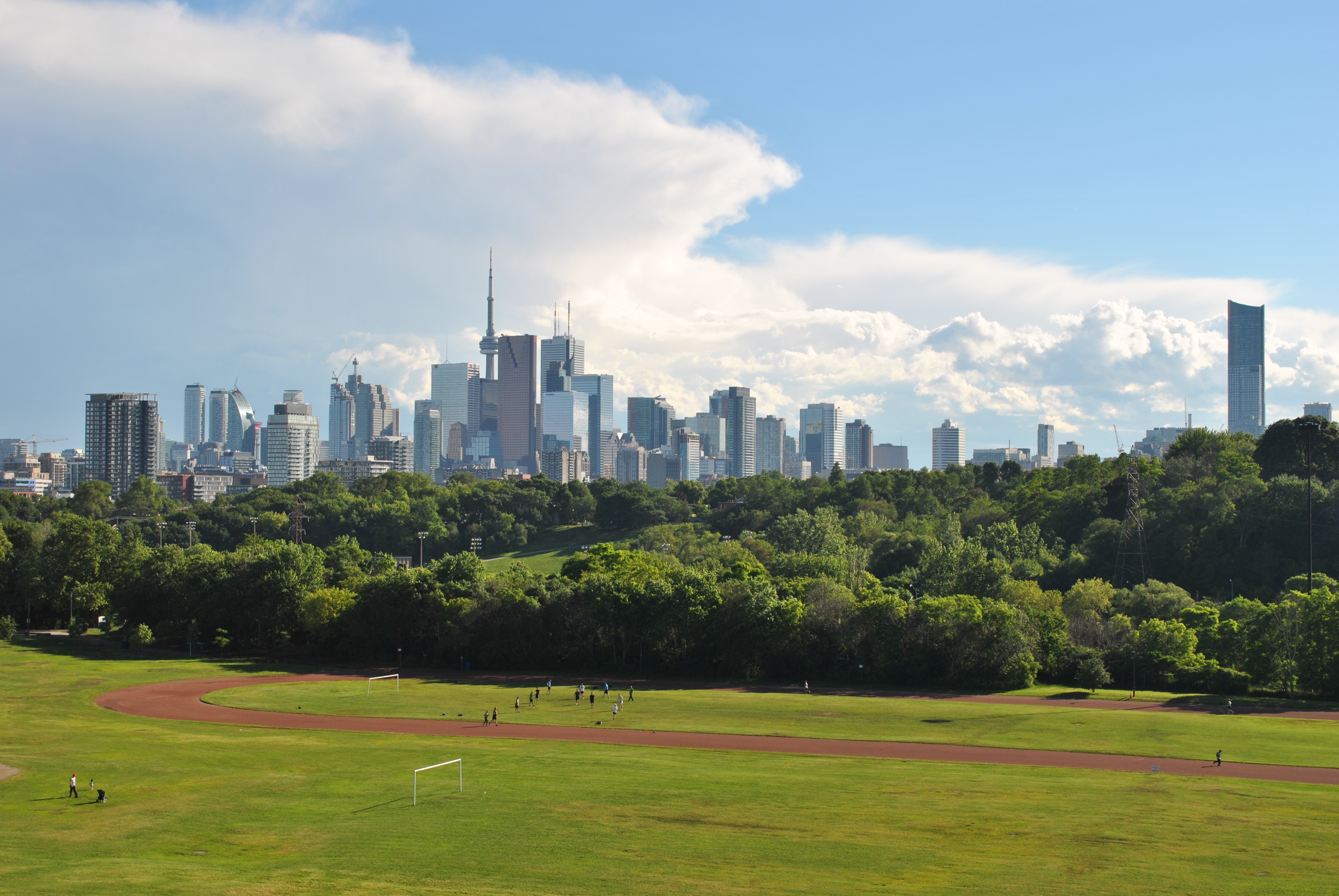 view of toronto city skyline from riverdale park