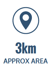 location icon with text 3 km approx area