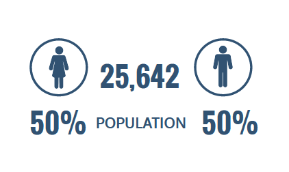 population 25,642 50% women and 50% men