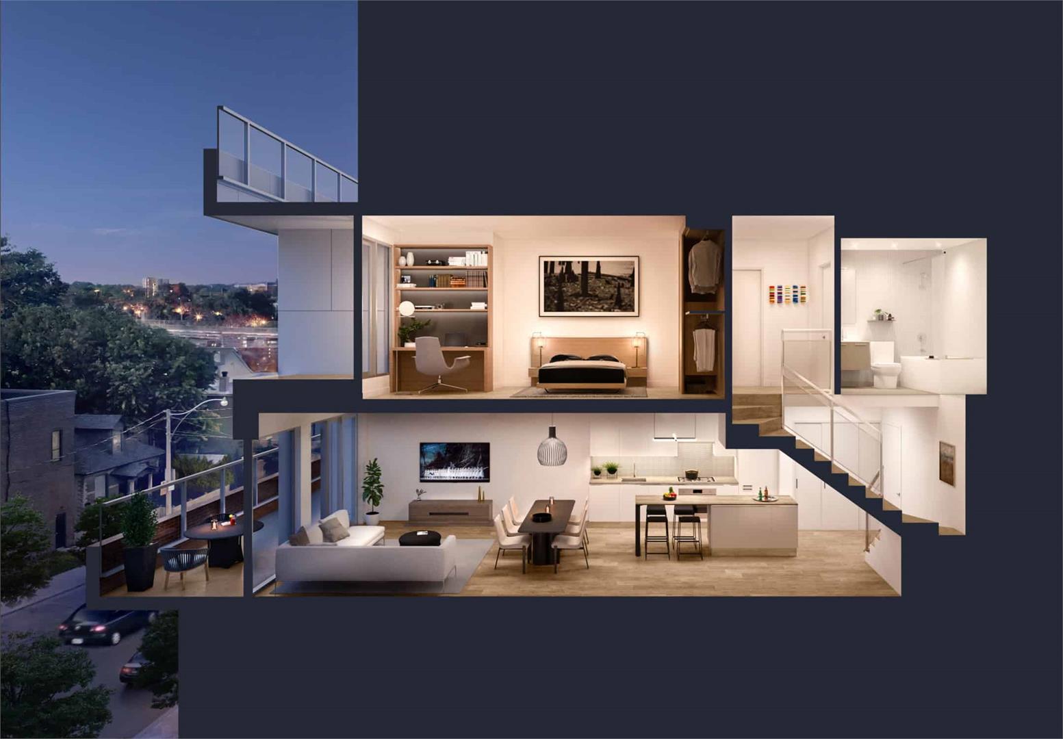 Cross Section View of Junction House Condo Two-storey Floor Plan
