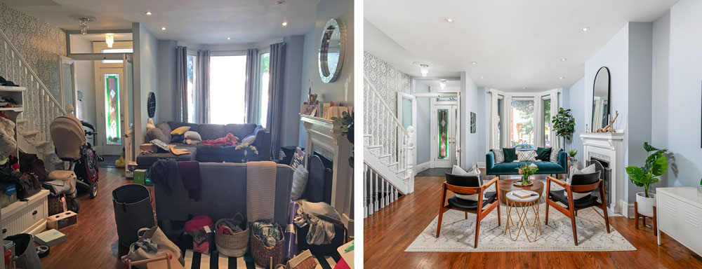 before and after living room staging