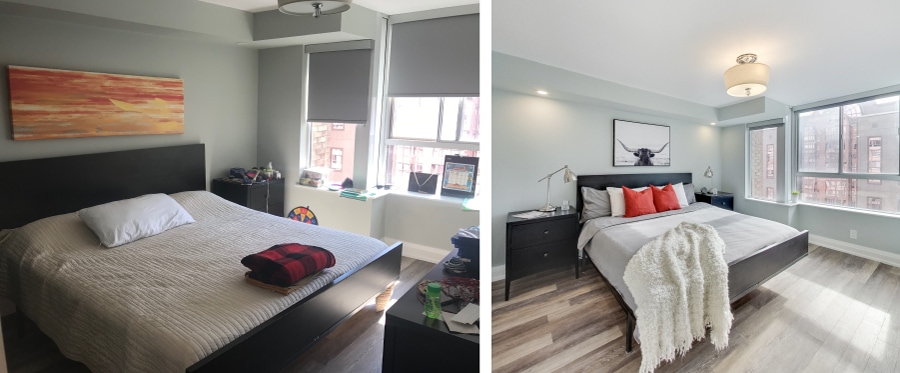 Staging Before & After at 717 Bay Bedroom